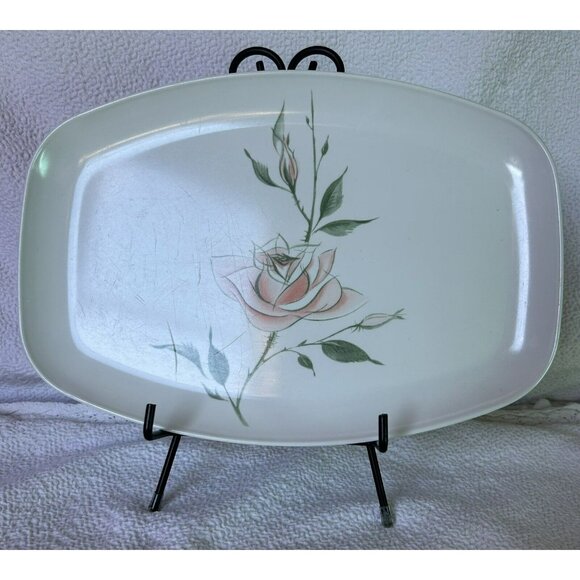 DEBONAIRE White Pink Rose Floral Melmac Melamine Serving Platter Vintage - Picture 9 of 9